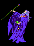 a wizard in purple robe casting a spell