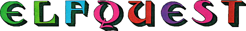 rainbow coloured elfquest logo in a 70s fantasy font